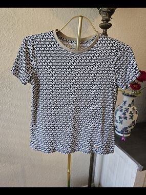 MICHAEL Michael Kors Black & White Allover MK Logo Gold Trim Collar